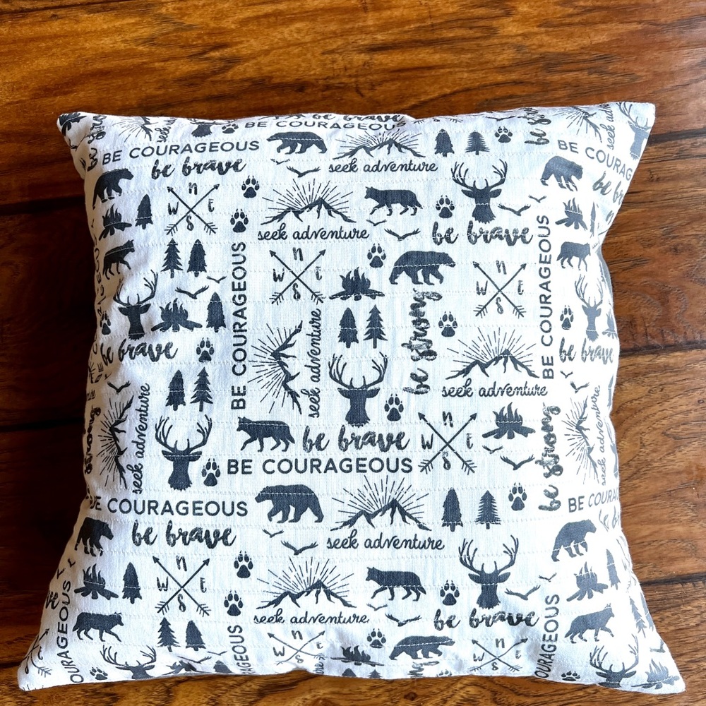NWOT *BE BRAVE Be Courages Seek Adventure Woodland Themed 15x15 throw pillows.